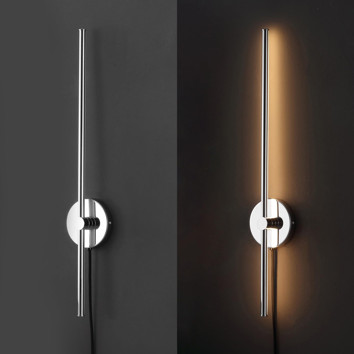 JONATHAN Y 27.25" Chrome 1-Light Modern Integrated LED Wall Sconce, Minimalist Plug-in Adjustable Bar Lamp for Bedroom Living Room, Dimmable Iron