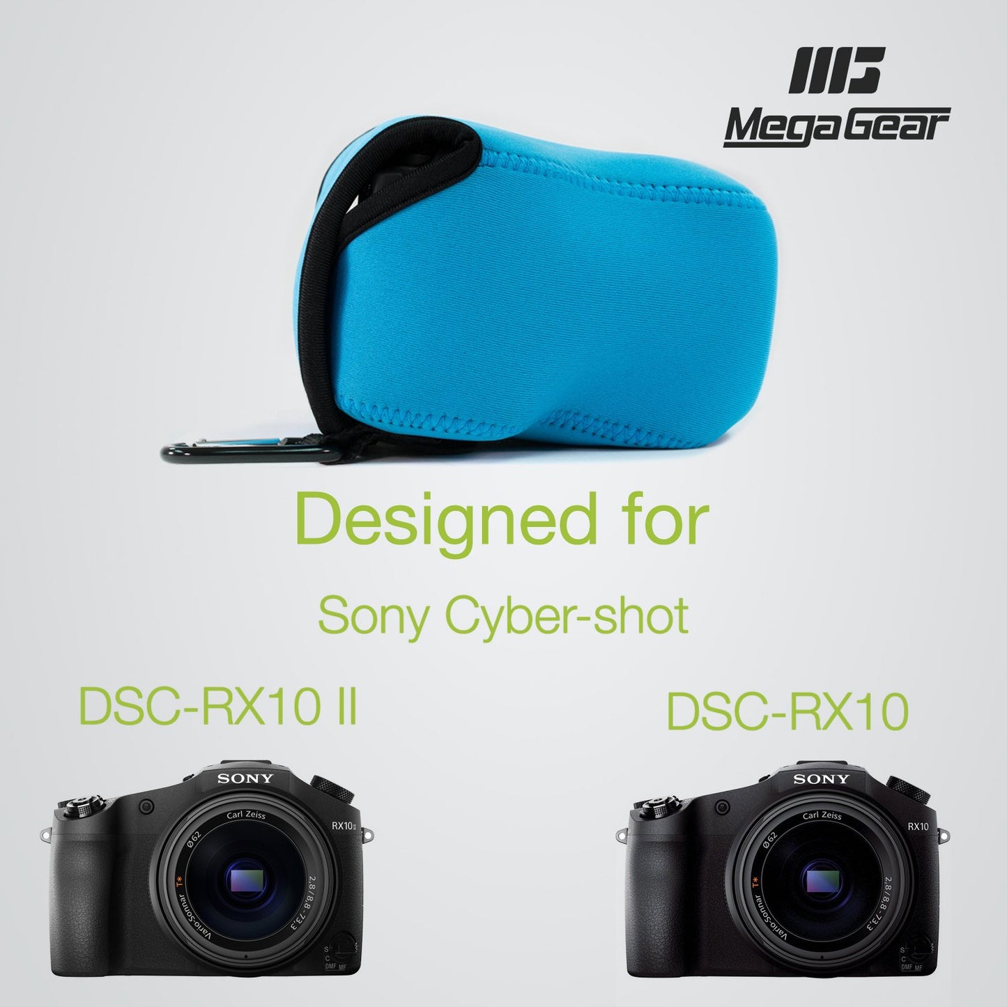 MegaGear ''Ultra Light'' Neoprene Camera Case Bag with Carabiner for Sony Cyber-shot DSC-RX10, Sony Cyber-shot DSC-RX10 II (Blue)