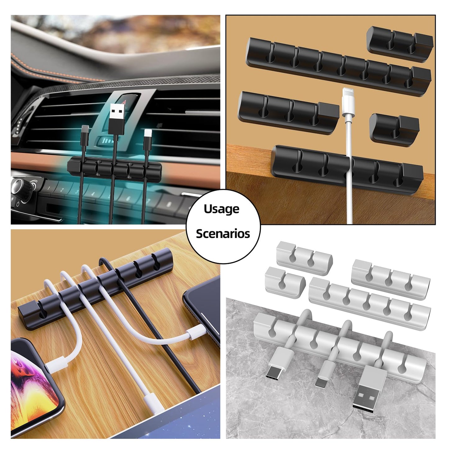 ITUGOU 11PCS Cable Management Cord Holder Organizer, Magnetic Cable Clips Adhesive Wire Keeper, Under Desk for Bedside Nightstand Table Desktop USB