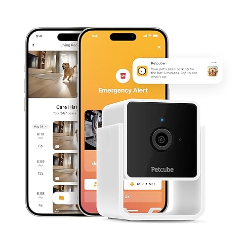 Petcube Cam Indoor Home Security Camera with 1080p HD Video, Two-Way Audio, Motion Detection, and Phone App, Night Vision Wi-Fi Camera for Apartment