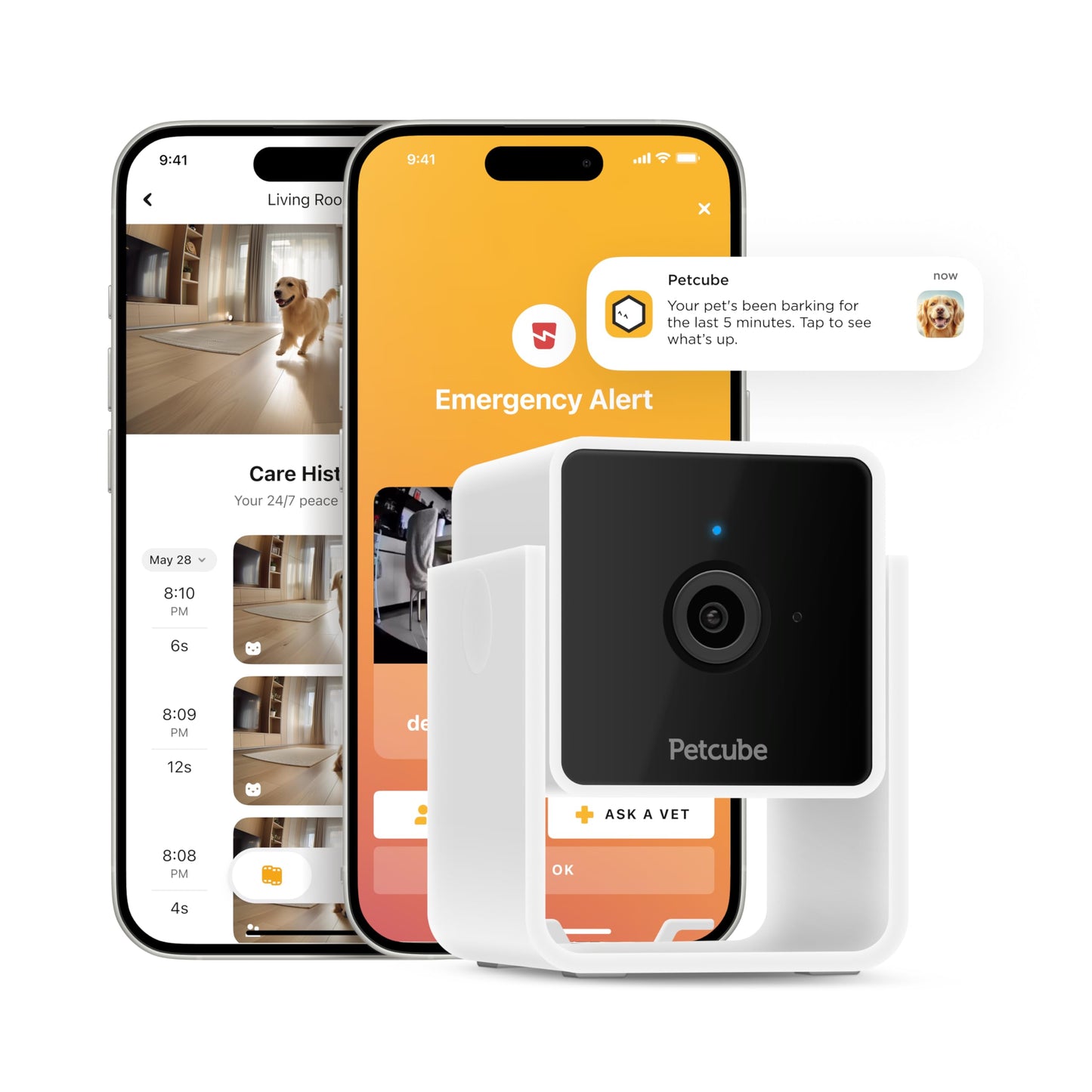 Petcube Cam Indoor Home Security Camera with 1080p HD Video, Two-Way Audio, Motion Detection, and Phone App, Night Vision Wi-Fi Camera for Apartment