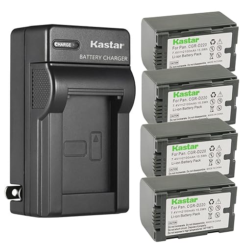 Kastar 4-Pack CGR-D16 Battery and AC Wall Charger Replacement for Panasonic AG-3DA1, AG-3DA1E, AG-3DA1P, AG-AC90, AG-AC90P, AG-AC90PJ, AG-AC90PX