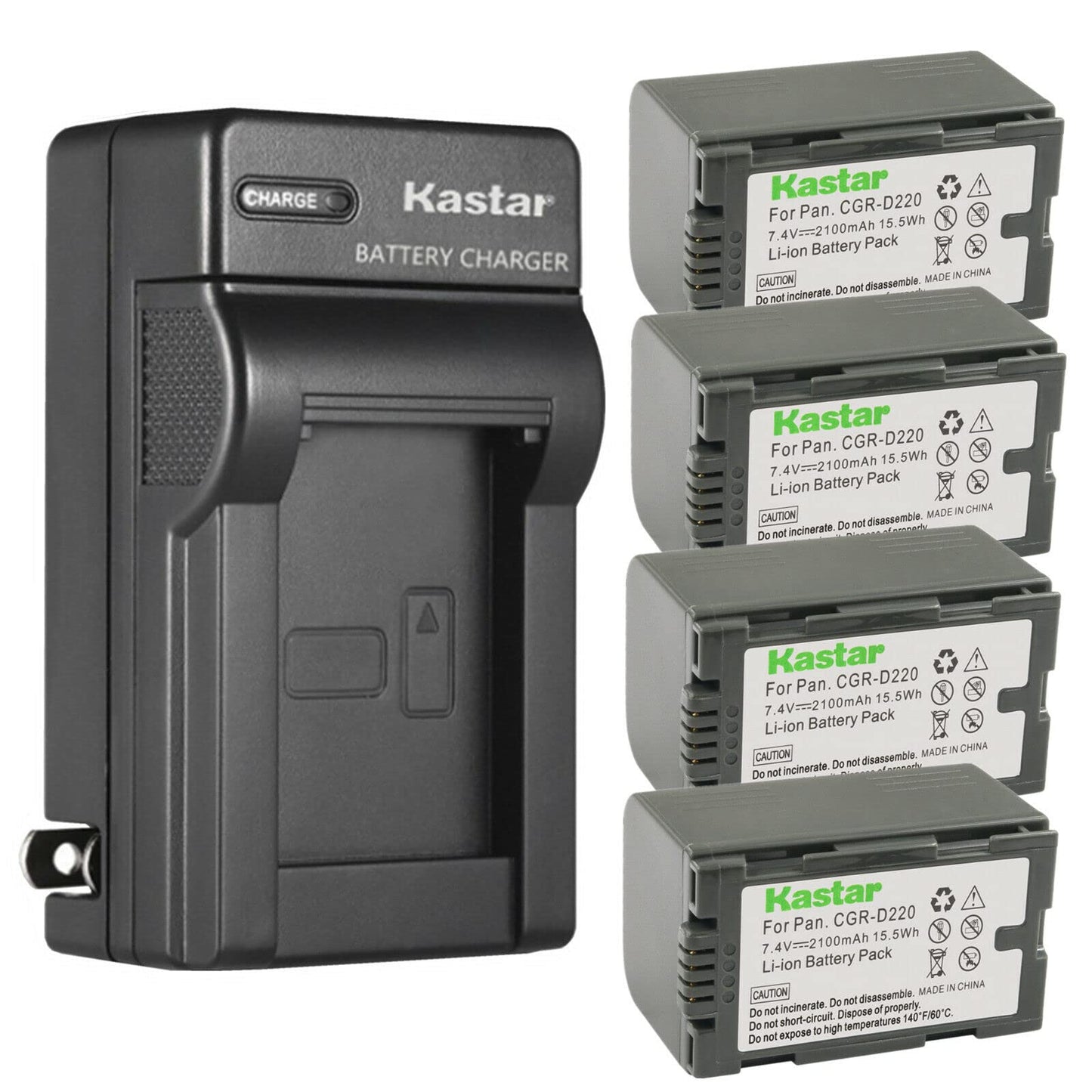 Kastar 4-Pack CGR-D16 Battery and AC Wall Charger Replacement for Panasonic AG-3DA1, AG-3DA1E, AG-3DA1P, AG-AC90, AG-AC90P, AG-AC90PJ, AG-AC90PX