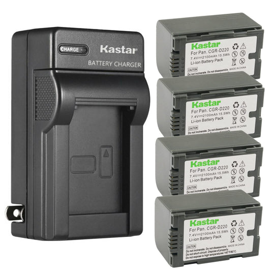 Kastar 4-Pack CGR-D16 Battery and AC Wall Charger Replacement for Panasonic AG-3DA1, AG-3DA1E, AG-3DA1P, AG-AC90, AG-AC90P, AG-AC90PJ, AG-AC90PX