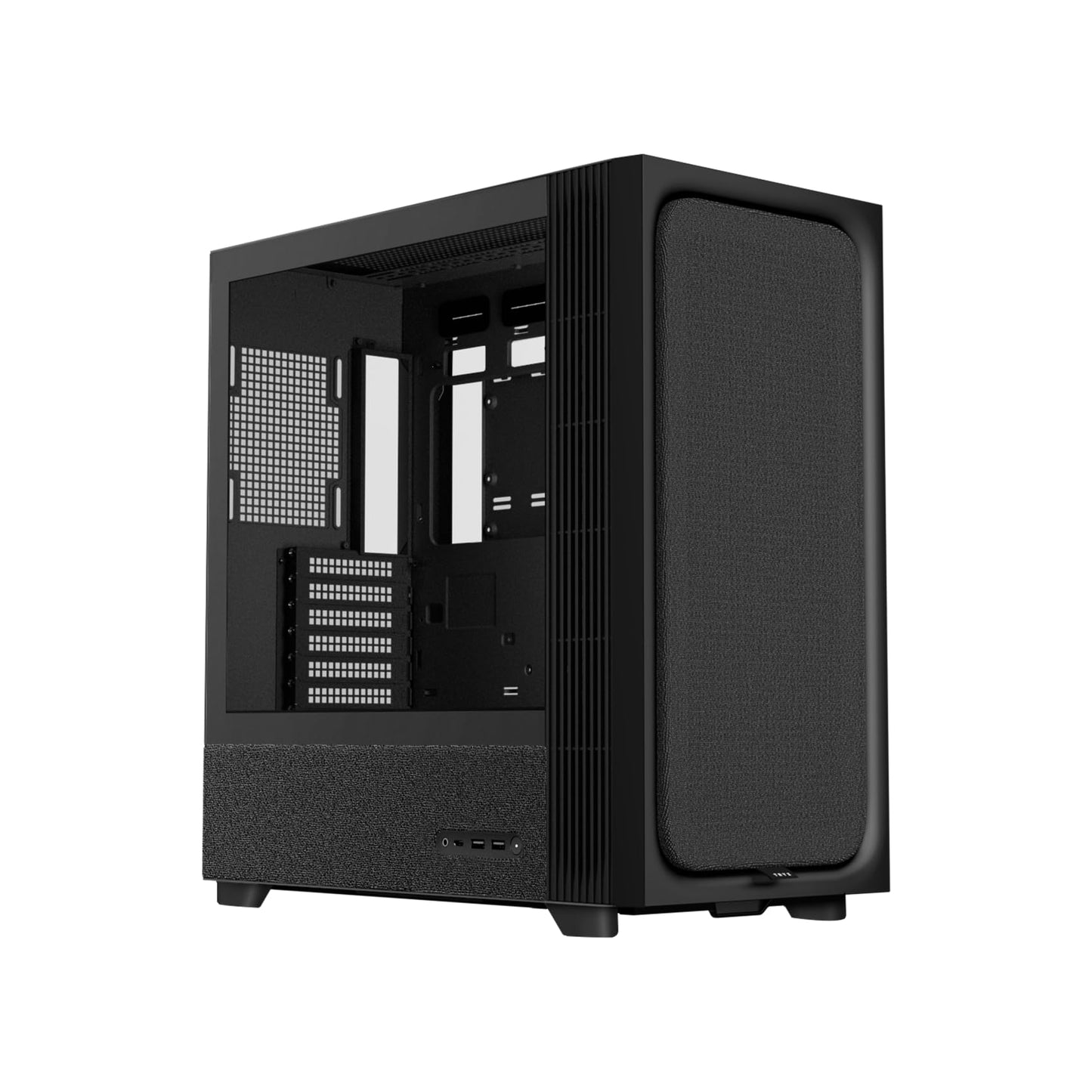 TRYX FLOVA Black Mid-Tower ATX PC Case, Breathable Fabric-Crafted Front, Tempered Glass, Three-Speed Cross-Flow Fan, 360mm Radiator, Wide