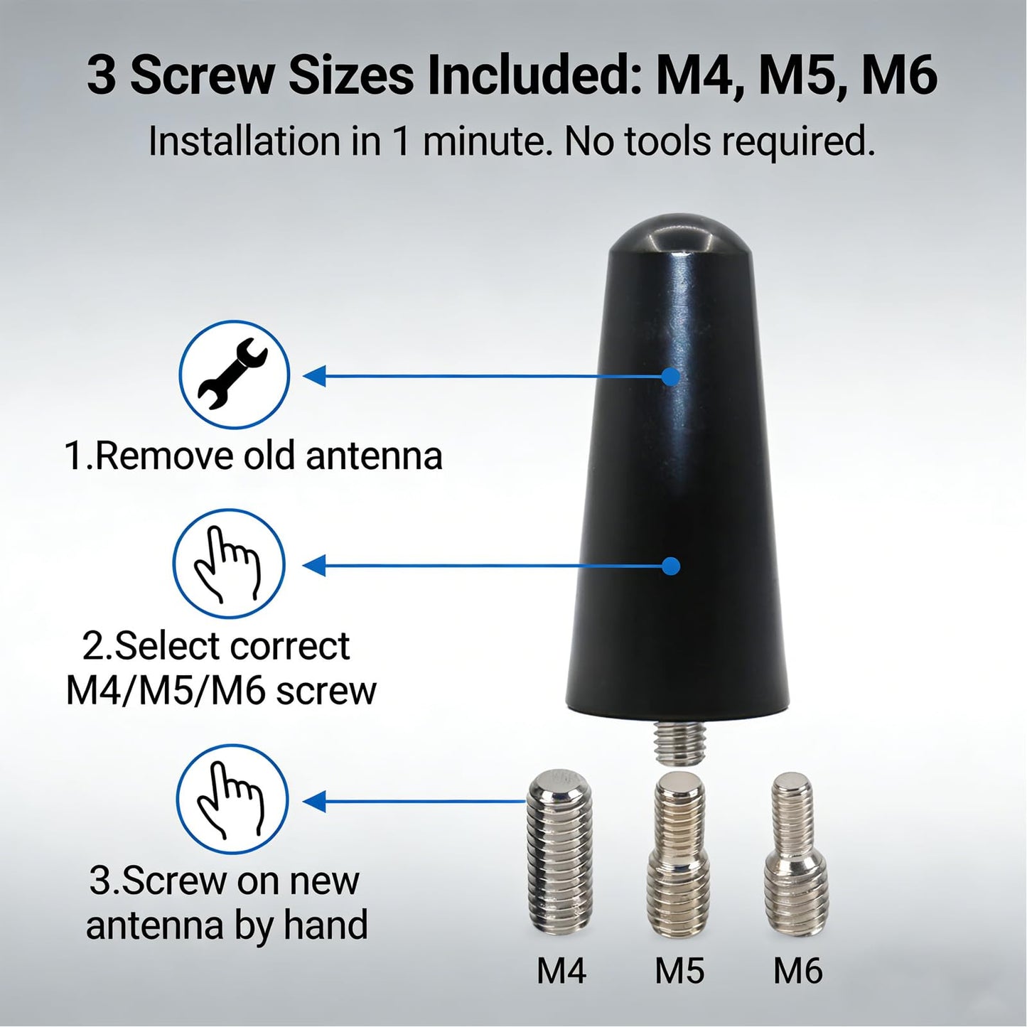 Universal Antenna, 1 Inch Dual Size, Compatible with M6/M5/M4 Screws, Multi-Device Universal Replacement Antenna for Electronics, Radio, TV, Indoor