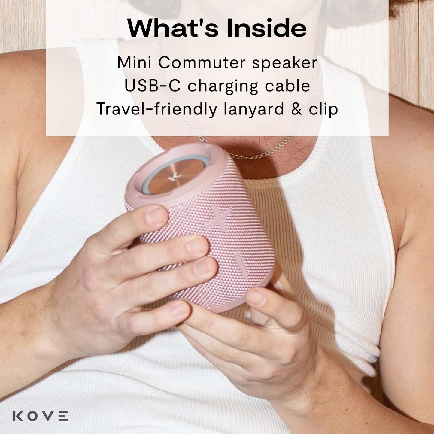 KOVE Mini Commuter 2 Portable Speaker - Pink Bluetooth Speakers, Wireless with HD Louder Volume, Deep Bass Subwoofer, Microphone, IPX7 Water Resistant