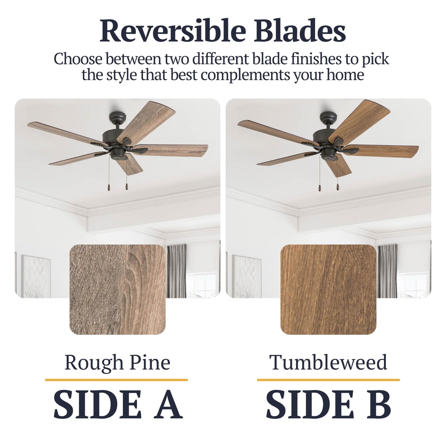Prominence Home Glencrest, 52 Inch Farmhouse Ceiling Fan with No Light, Remote Control, Three Mounting Options, 5 Dual Finish Blades, Reversible Motor