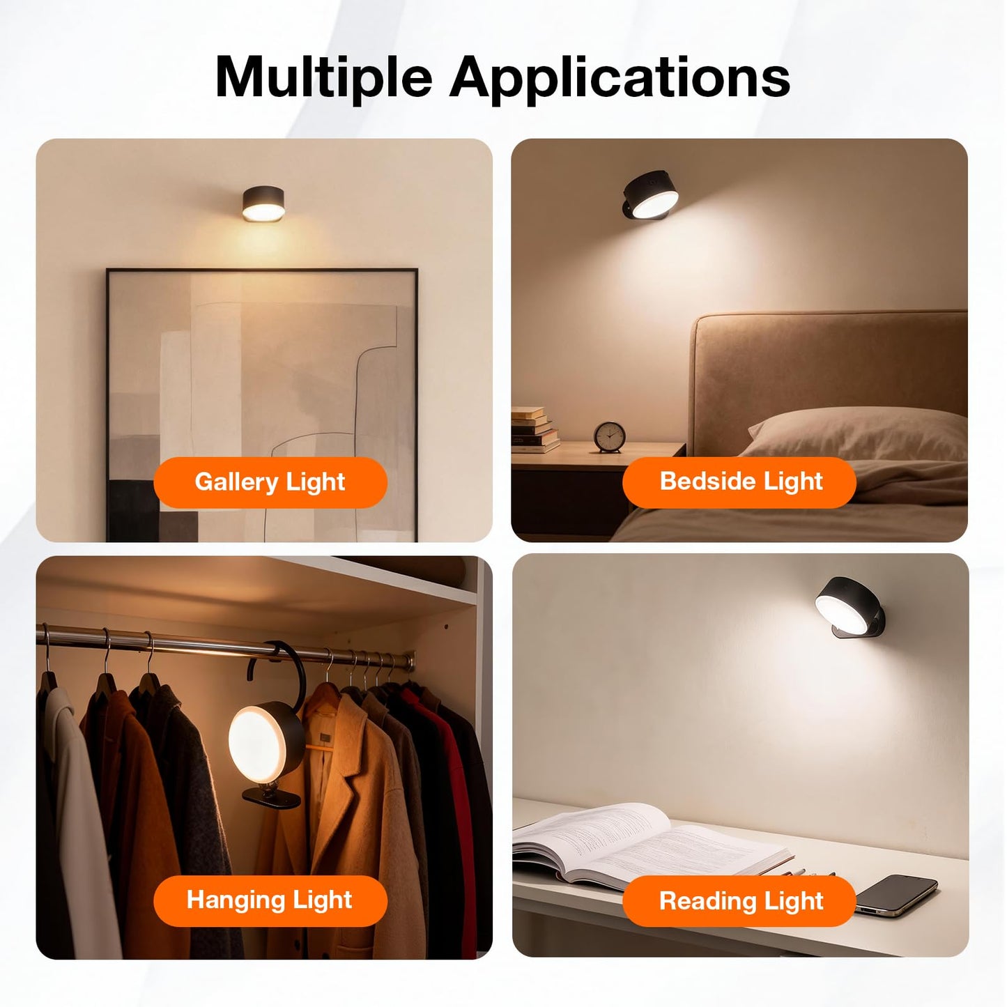 SYLVANIA LED Wall Lights with Battery, Touch Control Wall Lamp, 5 CCT (2700/3000/4000/5000/6500K), Dimmable, Timer, 360 Rotation, Cordless Wall
