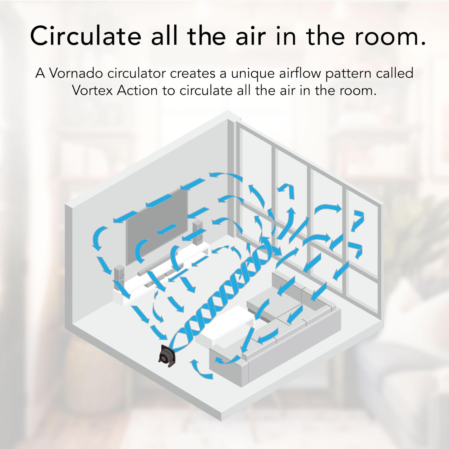 Vornado 673T Whole Room Air Circulator Fan, 3 Speed Settings, 90 Degree Pivoting Head, Deep Pitched Blades, Vortex Action Technology, Black Electric