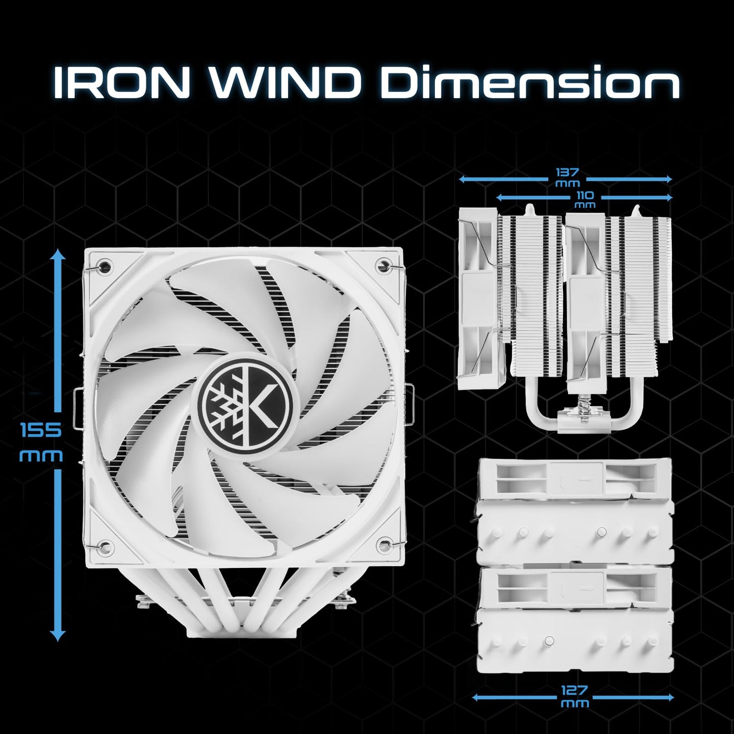 KINGCOOL Iron Wind 120 ARGB CPU Air Coolor, 6 Heat Pipes & Dual Towers, Dual 120mm PWM Fans, 1800 RPM Speed, ARGB Lighting, PC Cooler for AMD AM4 AM5