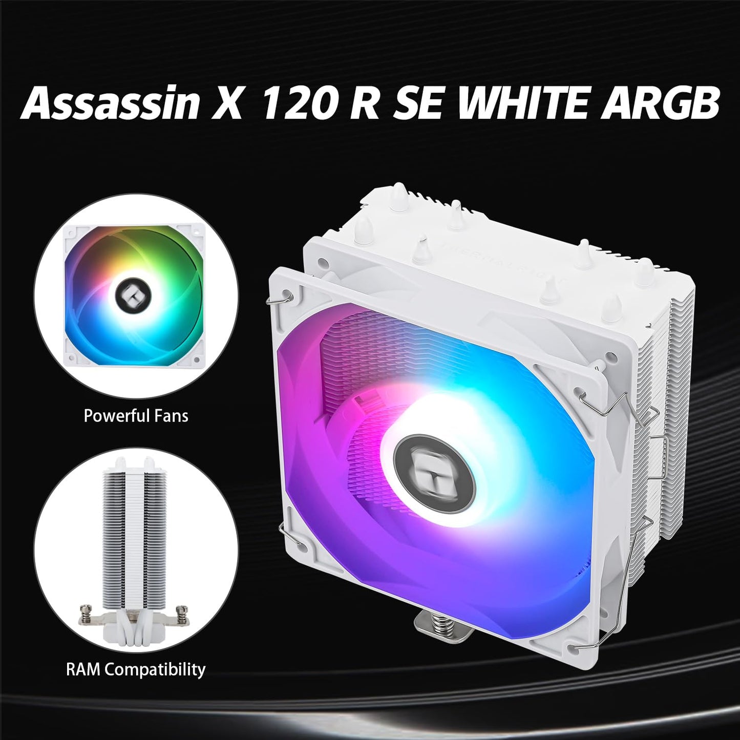 Thermalrlght AssassinX120 SE White ARGB CPU Air Cooler, 4 Heat Pipes, TL-C12CW-S PWM Silent Fan CPU Cooler with S-FDB Bearing, for AMD AM4 AM5/Intel
