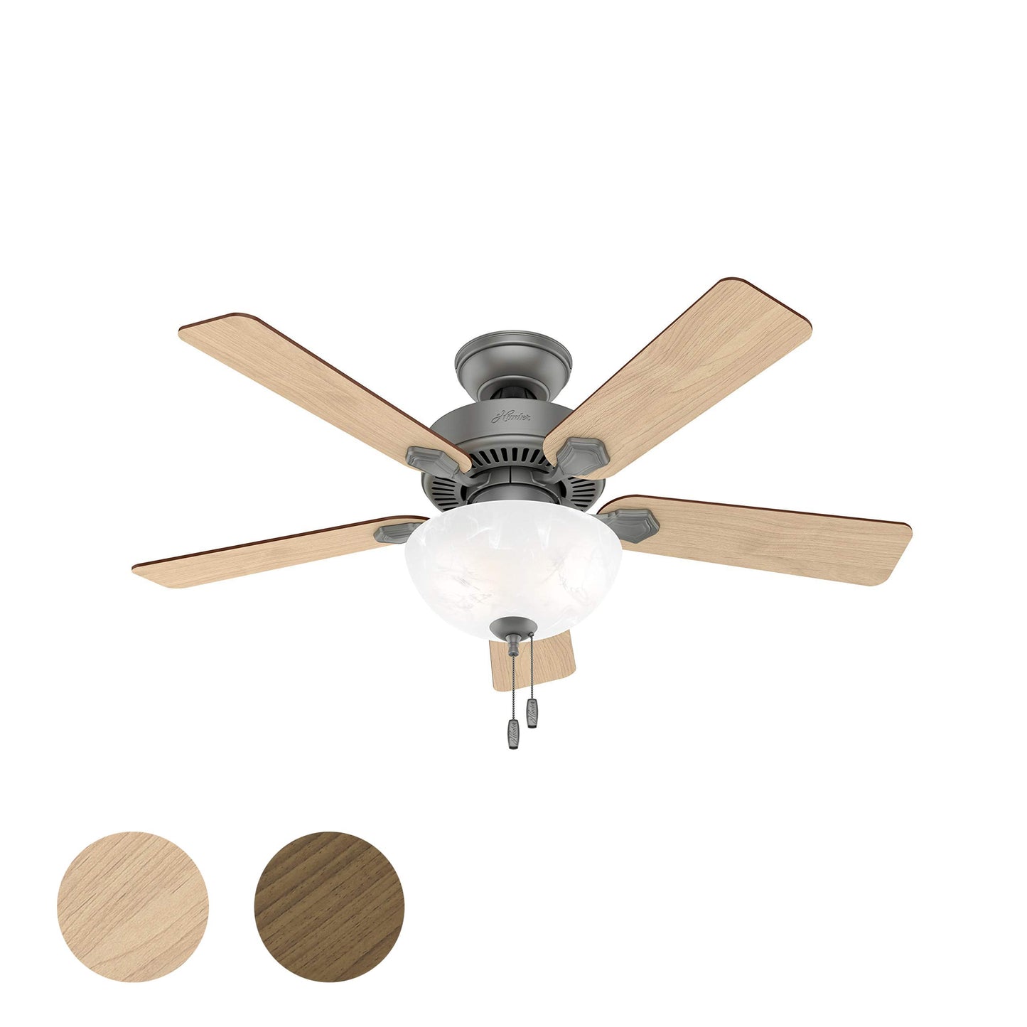 Hunter Fan 44 inch Traditional Matte Silver Indoor Ceiling Fan with Light Kit (Renewed)