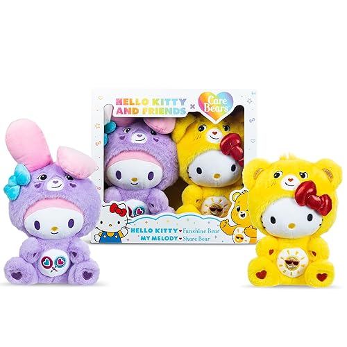 Care Bears x Hello Kitty Plush 2 Pack - Hello Kitty as Funshine Bear & My Melody as Share Bear