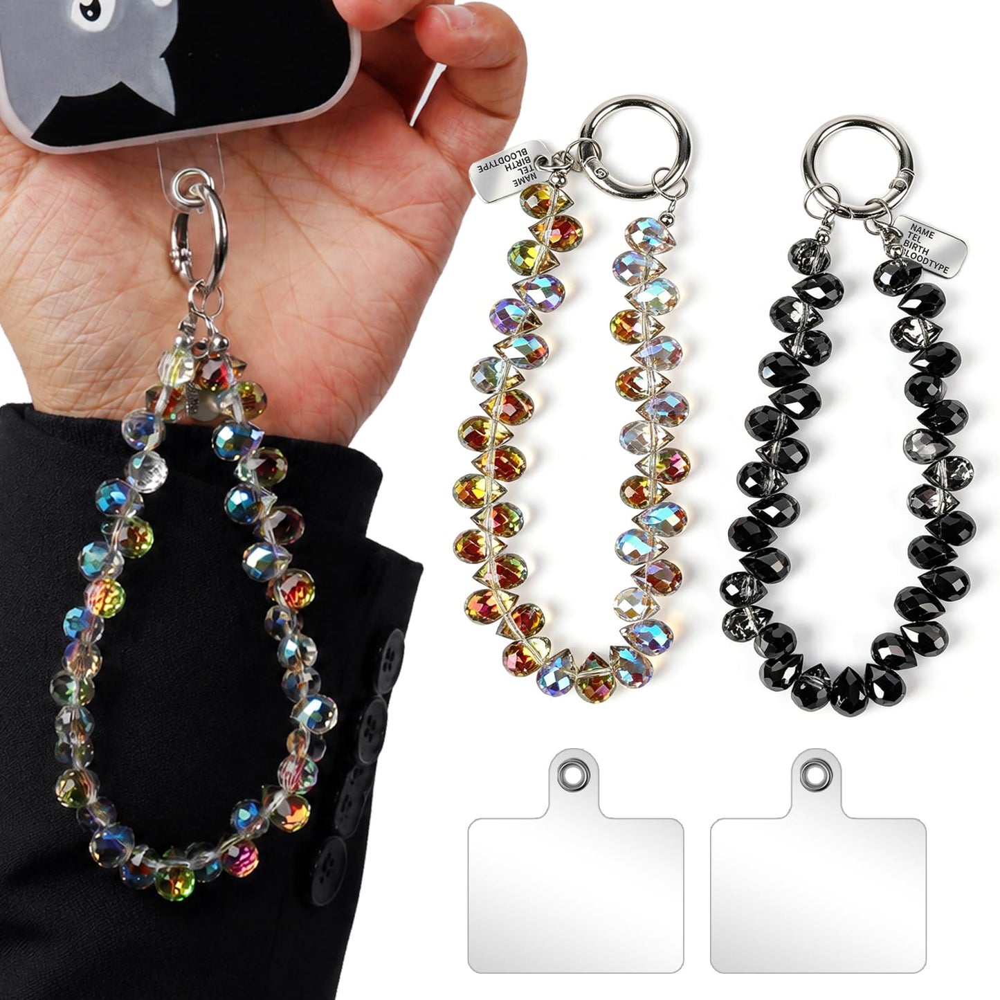 Ninelimi 2PCS Droplet Crystals Beaded Phone Wrist Strap, Cellphone Lanyard Chain, Phone Charm Chain Keychain Beaded Cellphone Lanyard for Women