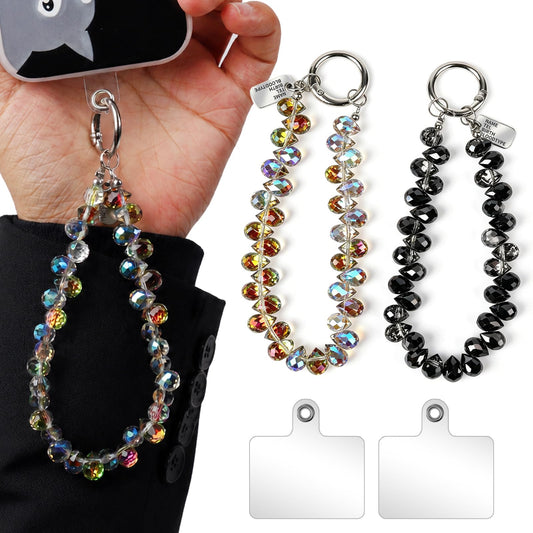 Ninelimi 2PCS Droplet Crystals Beaded Phone Wrist Strap, Cellphone Lanyard Chain, Phone Charm Chain Keychain Beaded Cellphone Lanyard for Women