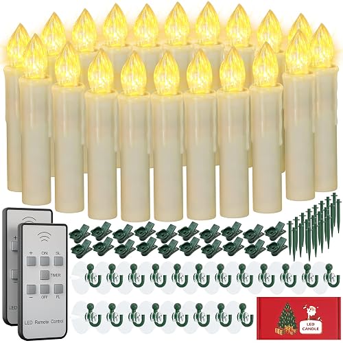 PChero Window Candles Battery Operated with Timer Remote, 20 Pcs Christmas Flameless Candles, Waterproof Flickering Taper Candles for Window