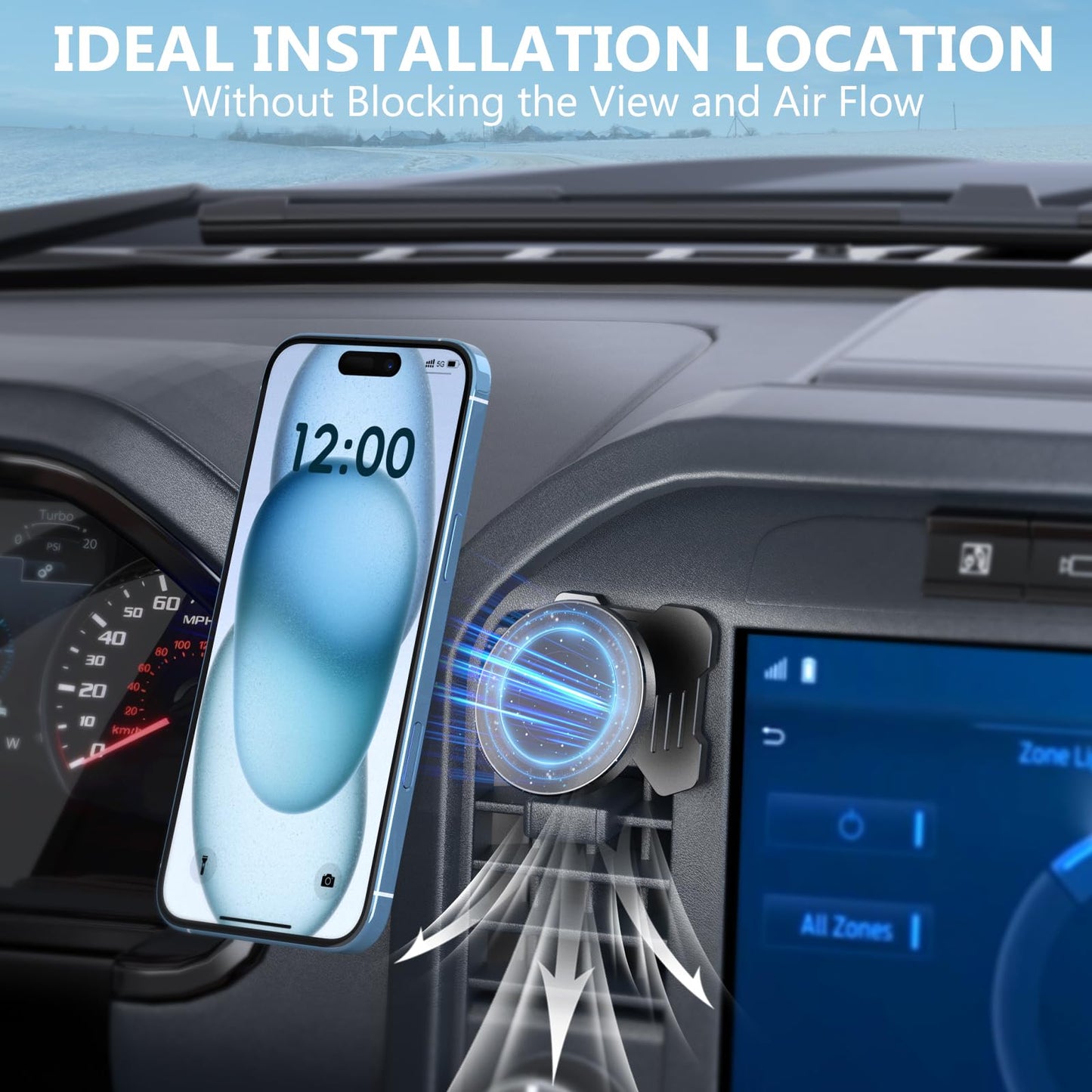 Surfcabin CNC Magnetic Truck Air Vent Phone Holder, Metal Phone Mount Cradles for F150, Compatible with Ford F150 2021-2026 & Super Duty F250 F350