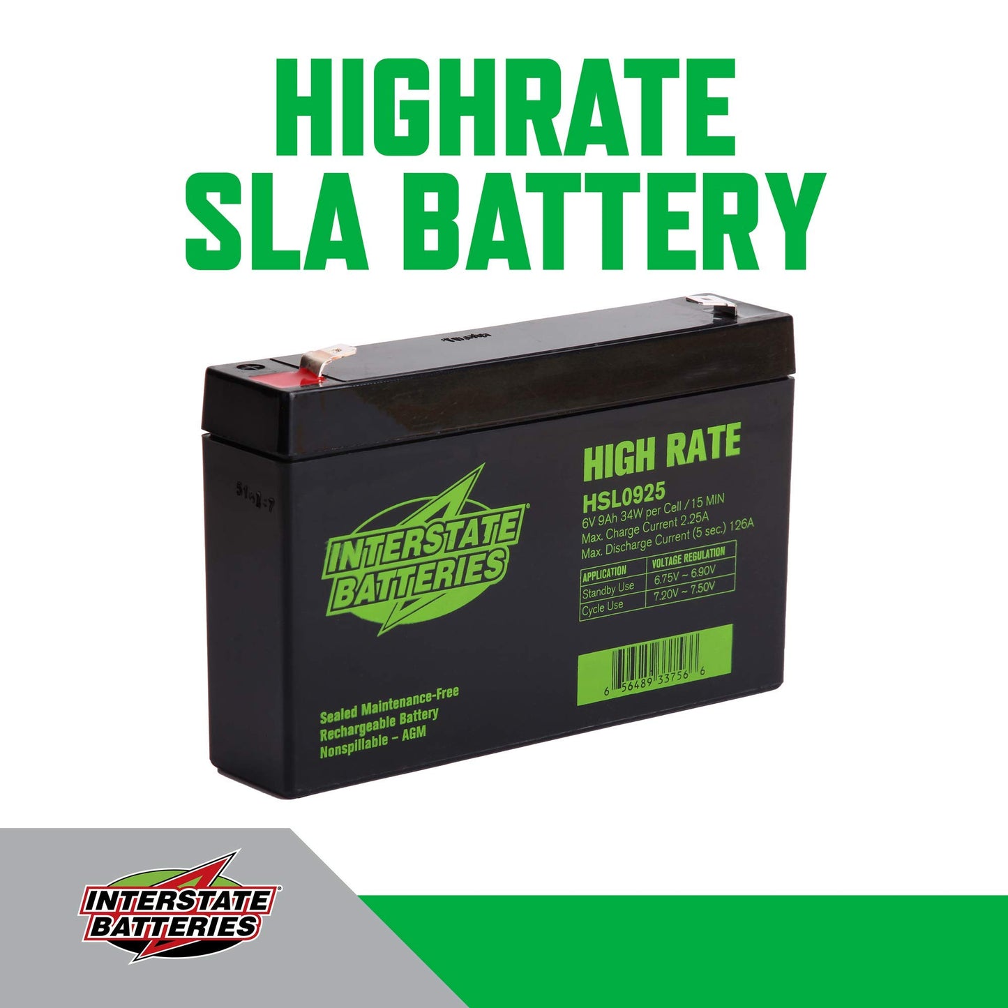 Interstate Batteries 6V 9Ah High Rate Battery (F2 Terminal) SLA AGM VRLA Rechargeable Replacement for UPS Backup Power, Cranking Systems, Lighting…