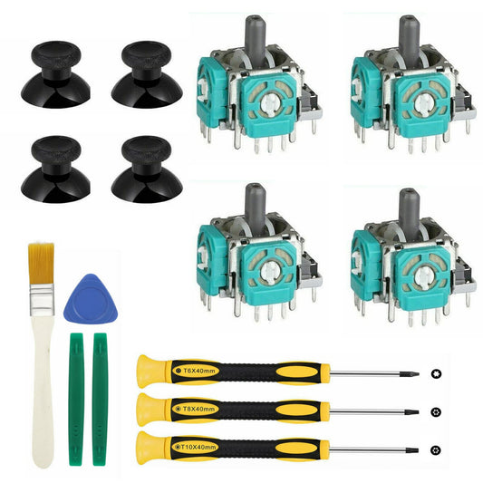 Replacement Thumbsticks for Xbox One S/X Controller, 4pcs 3D Joystick Parts Analog Caps with Repair Tools Kit, T6 T8 T10 Screwdriver Compatible