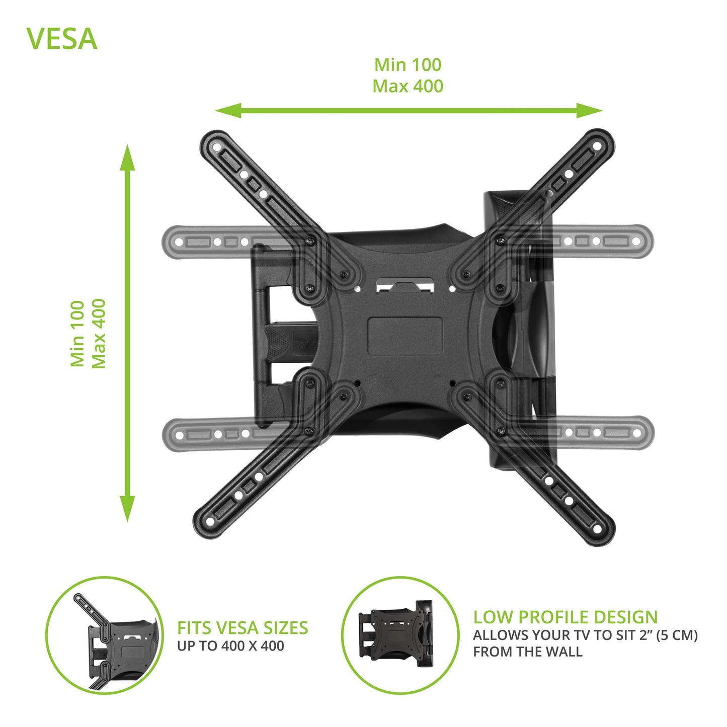 Kanto M300 Full Motion TV Wall Mount for 26-55" TVs | Articulating Arm with 19" of Extension | Up to 135° Swivel | Easy Tilt Design | 5" Offset | VESA