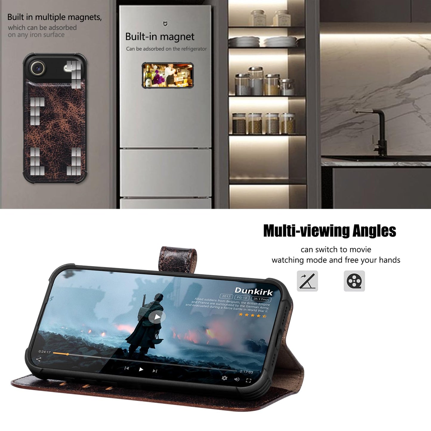 RMAWRAD Leather Case Compatible with iPhone 17 Air Wallet 6.5"
