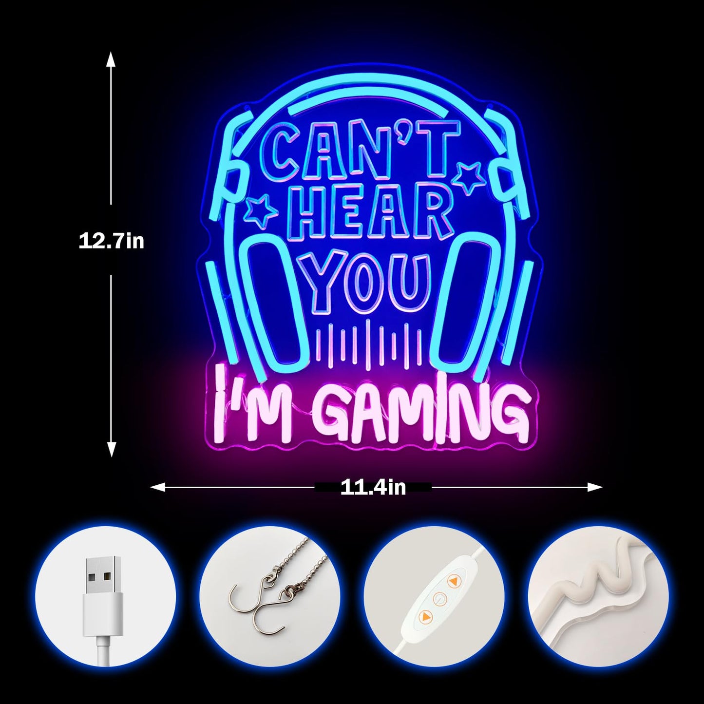 Cheunyar Gaming Headset Neon Sign, Acrylic Video Game Headphones Led Light Sign, Dimmable, Wall Mount, Decorative use, 0.66 pounds, Battery Powered
