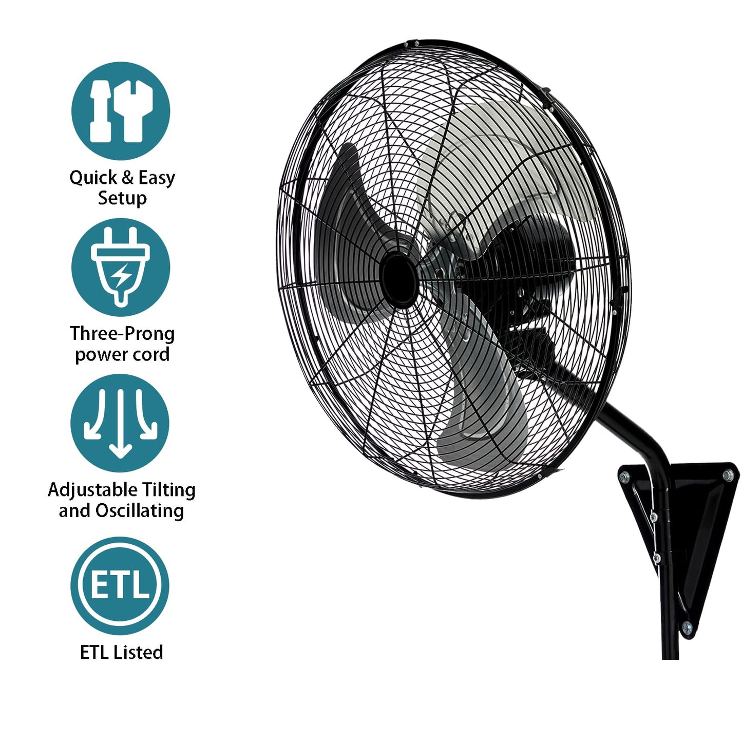 AZOUTDOOR 20" Wall Mount Fan, 7000 CFM High Velocity Industrial Wall Fan with 3-Speed Setting, 120° Oscillating Mounted Fans for Warehouse, Workshop
