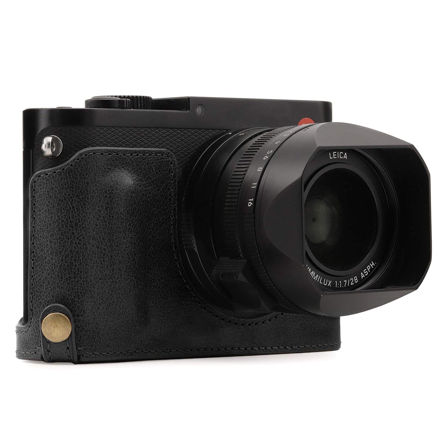 Megagear MG1400 Leica Q-P, Q (Typ 116) Ever Ready Genuine Leather Camera Half Case and Strap, with Battery Access, Black