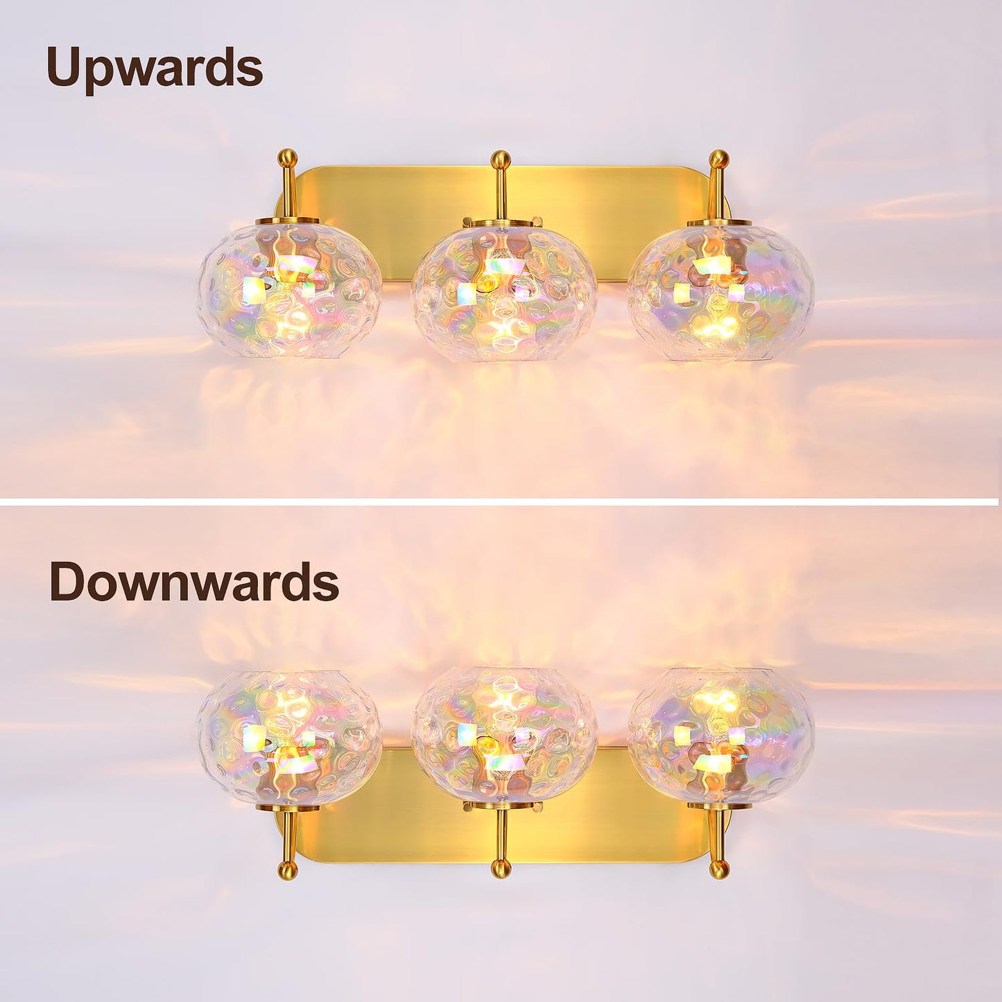 Wrlmfy 23" Brushed Gold Vanity Light Stained Hammered Glass Wall Sconce 3-Light Brass Wall Lamp for Hallway Living Room Stairwell Bathroom Over Mirror