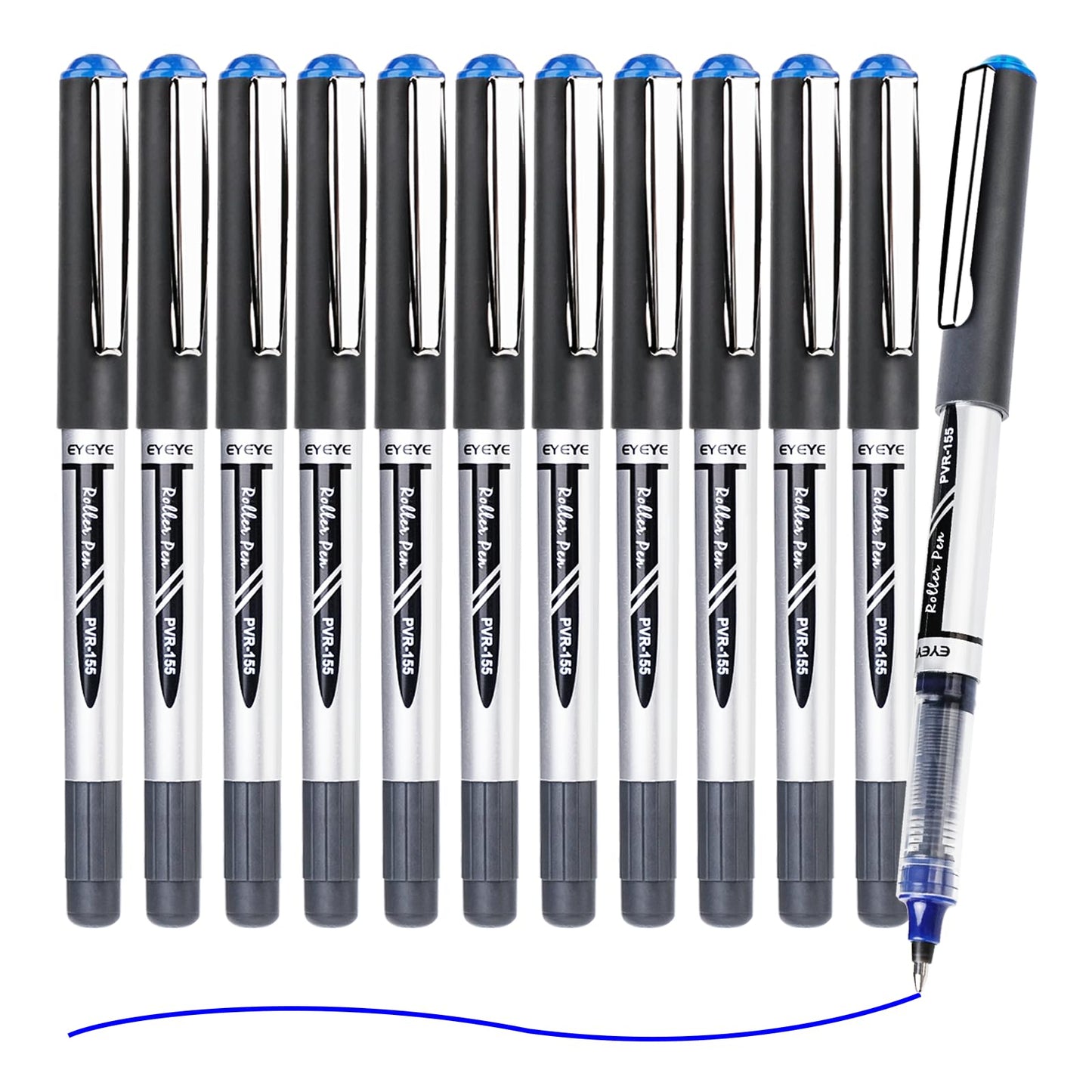 EYEYE 0.7mm Blue Pens Roller Ball, 12 Pack Medium Point Rollerball Pen Quick Dry, Liquid Ink Pens Fine Point Smooth Writing Pen for Journaling, Note