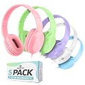 Sonitum Kids Headphones for School Bulk Set 5-Pack On-Ear, 3.5mm, Wired Headphones for Schools & Libraries - Adjustable, Cushioned Wired Kids, (Mixed