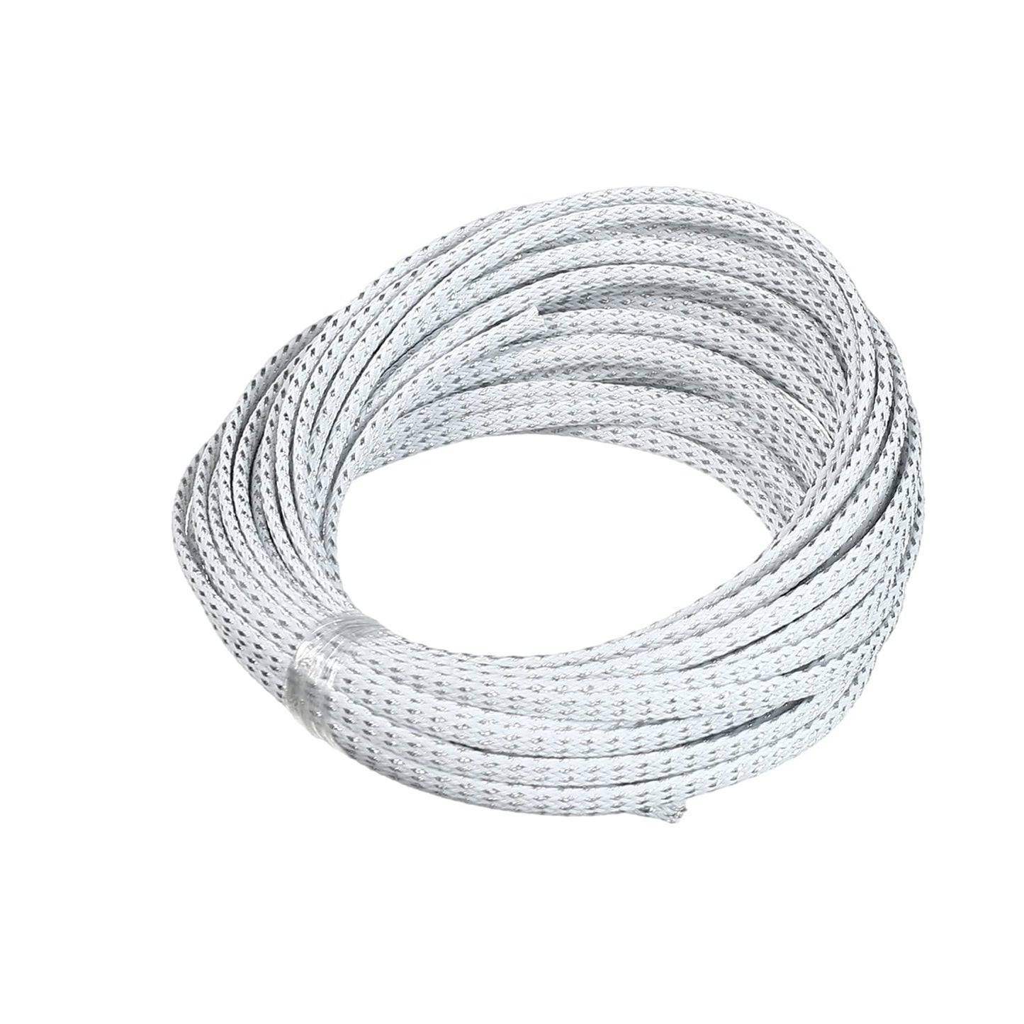 Bettomshin 1Pc 32.8Ft(10m) Cable Management Sleeve, 3/16"(4mm) Width PET Silver & White Cord Protector, Wire Loom Tube Insulated Split Sleeving
