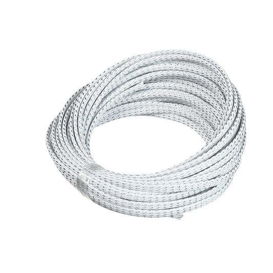 Bettomshin 1Pc 32.8Ft(10m) Cable Management Sleeve, 3/16"(4mm) Width PET Silver & White Cord Protector, Wire Loom Tube Insulated Split Sleeving