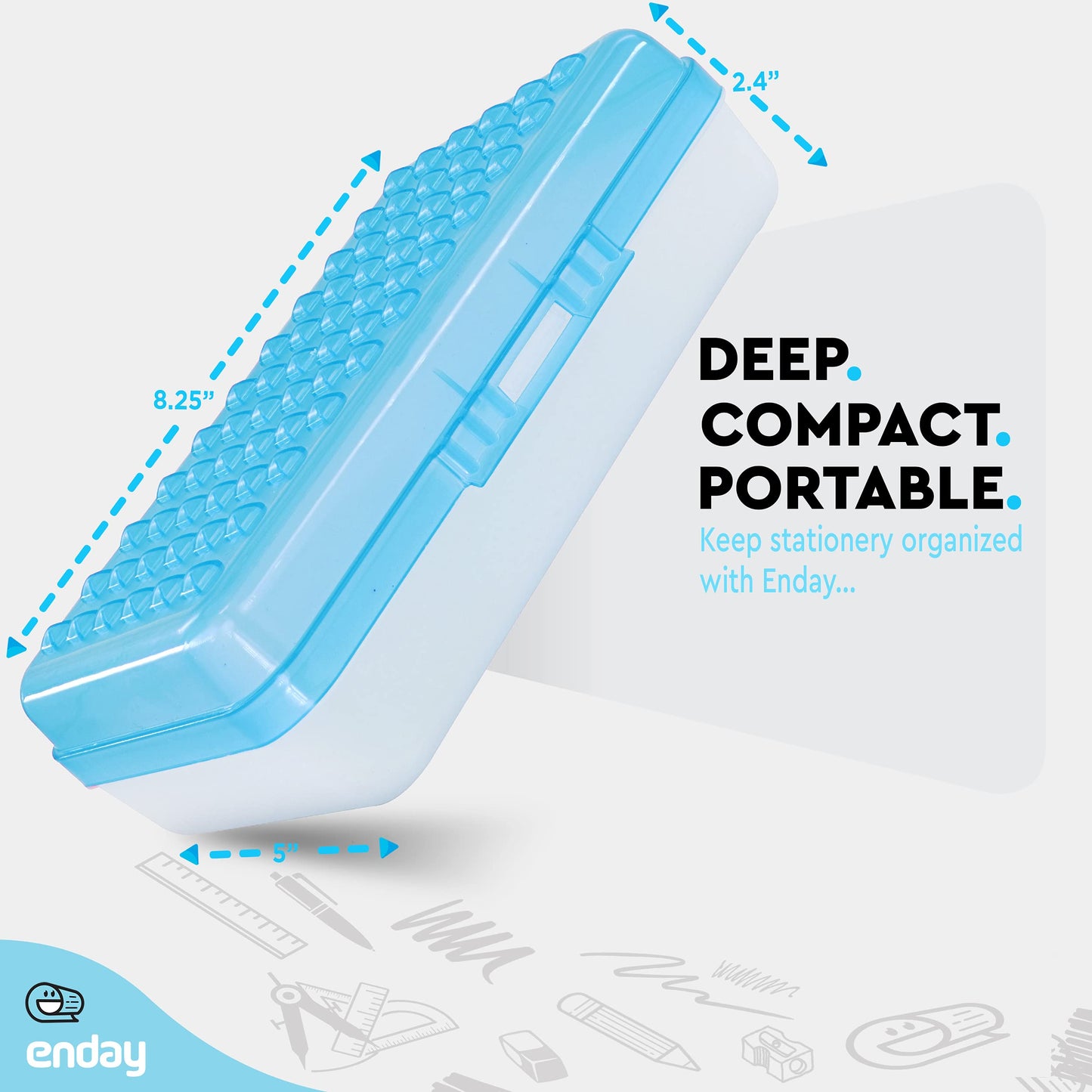 Enday Pencil Box Blue, Plastic Small Dots Pencil Case, School Storage Utility Supplies Box Organizer with Snap Closure for Kids and Adults Also