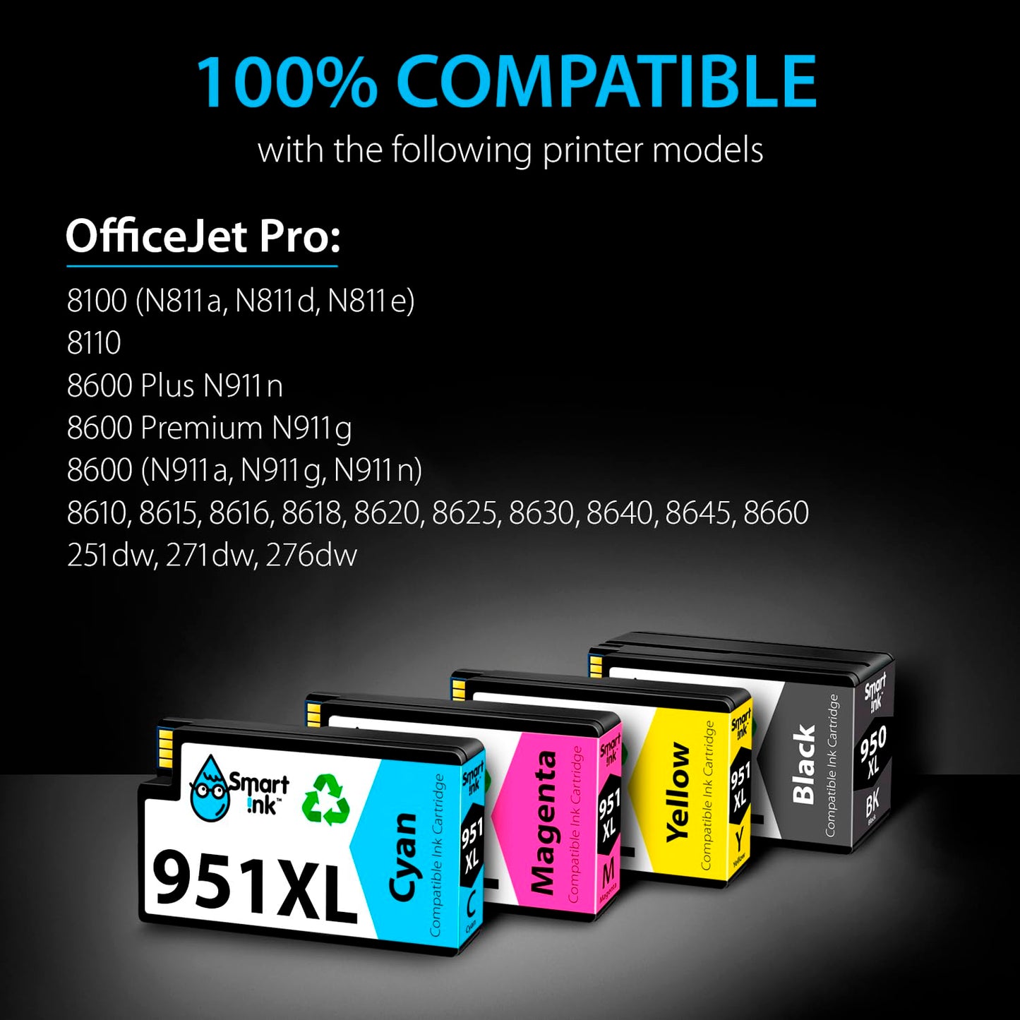 Smart Ink Compatible Ink Cartridges Replacement for HP 950XL 951XL 950 XL 951 XL 4 Combo Pack (1 Black & 1 Cyan 1 Magenta 1 Yellow) for HP Printer