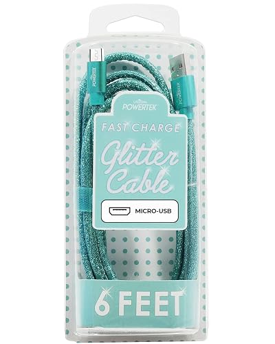 Liquipel Powertek Micro USB Charger Cable for Cell Phones & Electronic Devices, 6FT (Mint)