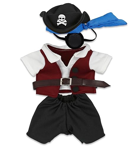 DolliBu Pirate Stuffed Animal Dress Up Costume Set - Pirate Shirt Belt Vest, Pants, Skull Pirate Hat, Eye Patch, Cute Teddy Bear Outfit - Large For 8…