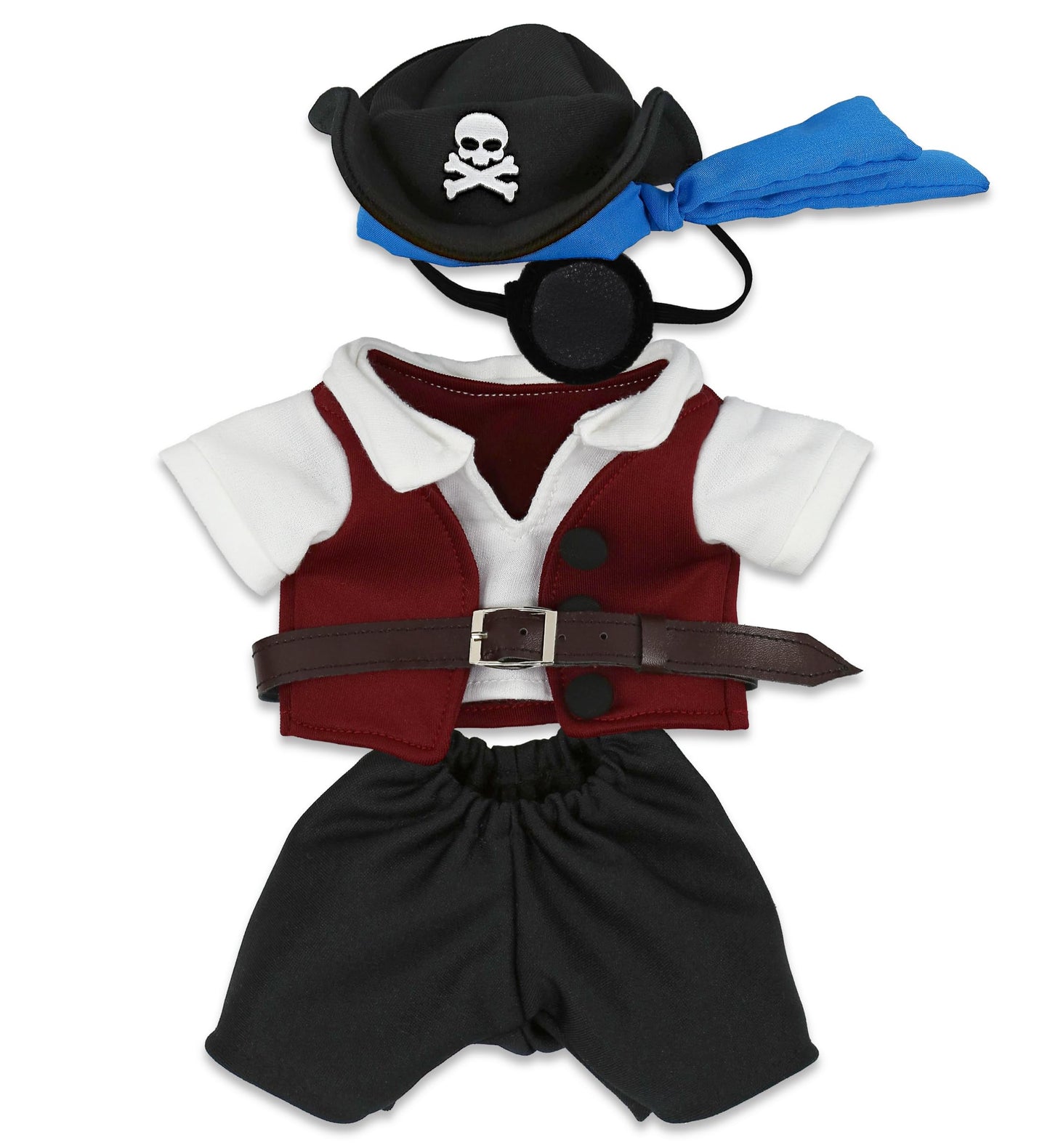 DolliBu Pirate Stuffed Animal Dress Up Costume Set - Pirate Shirt Belt Vest, Pants, Skull Pirate Hat, Eye Patch, Cute Teddy Bear Outfit - Large For 8…