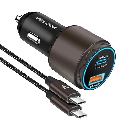 VELOGK Super Fast Type C Car Charger [73W Turbo], Fast Adaptive 55W 45W PPS/PD&QC3.0 USB C Car Adapter[Super Fast Charging 2.0]for Samsung S26