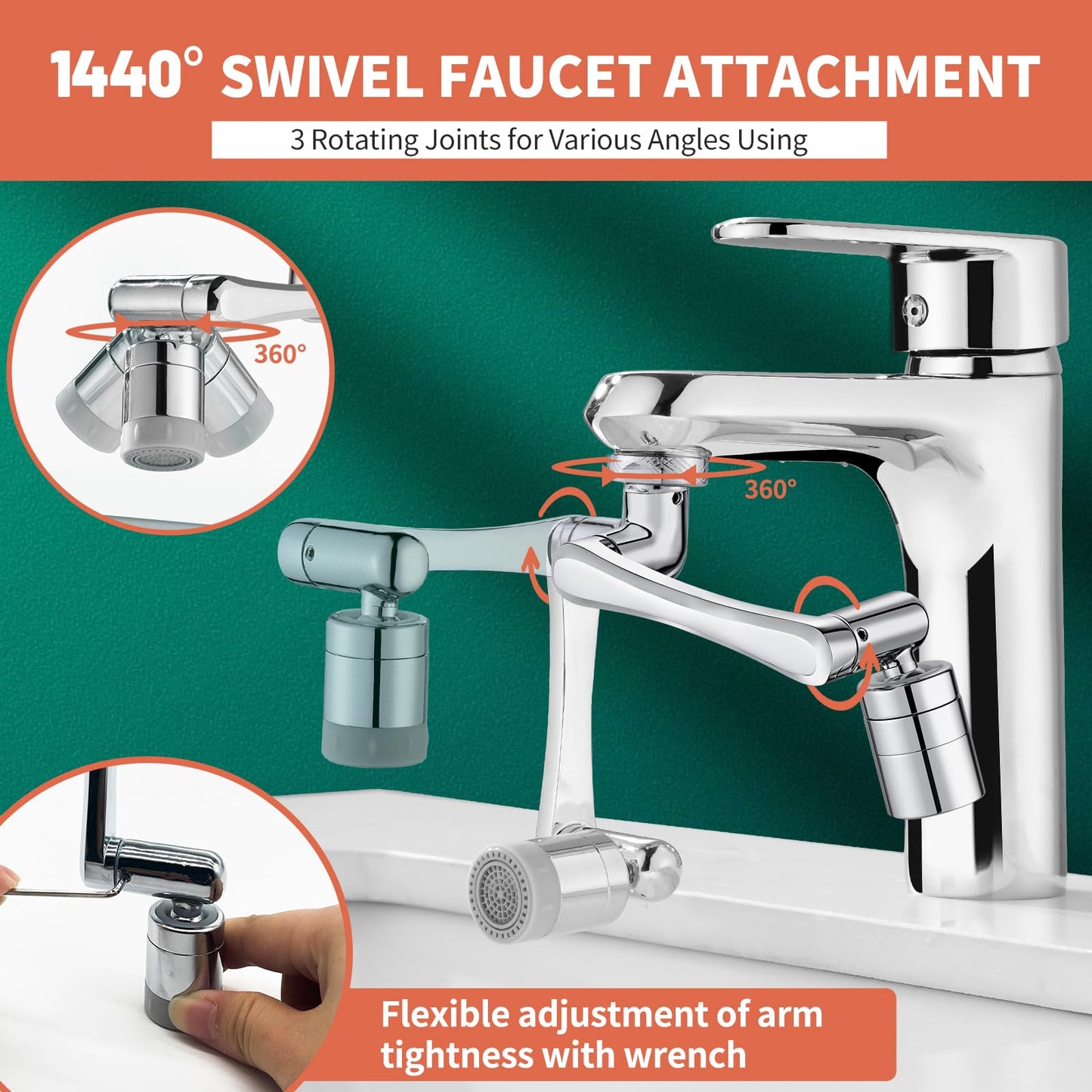 CECEFIN 1080° Swivel Faucet Extender – 2-Mode Rotatable Spray for Kitchen & Bathroom, Wash Hands, Hair, Face with Ease