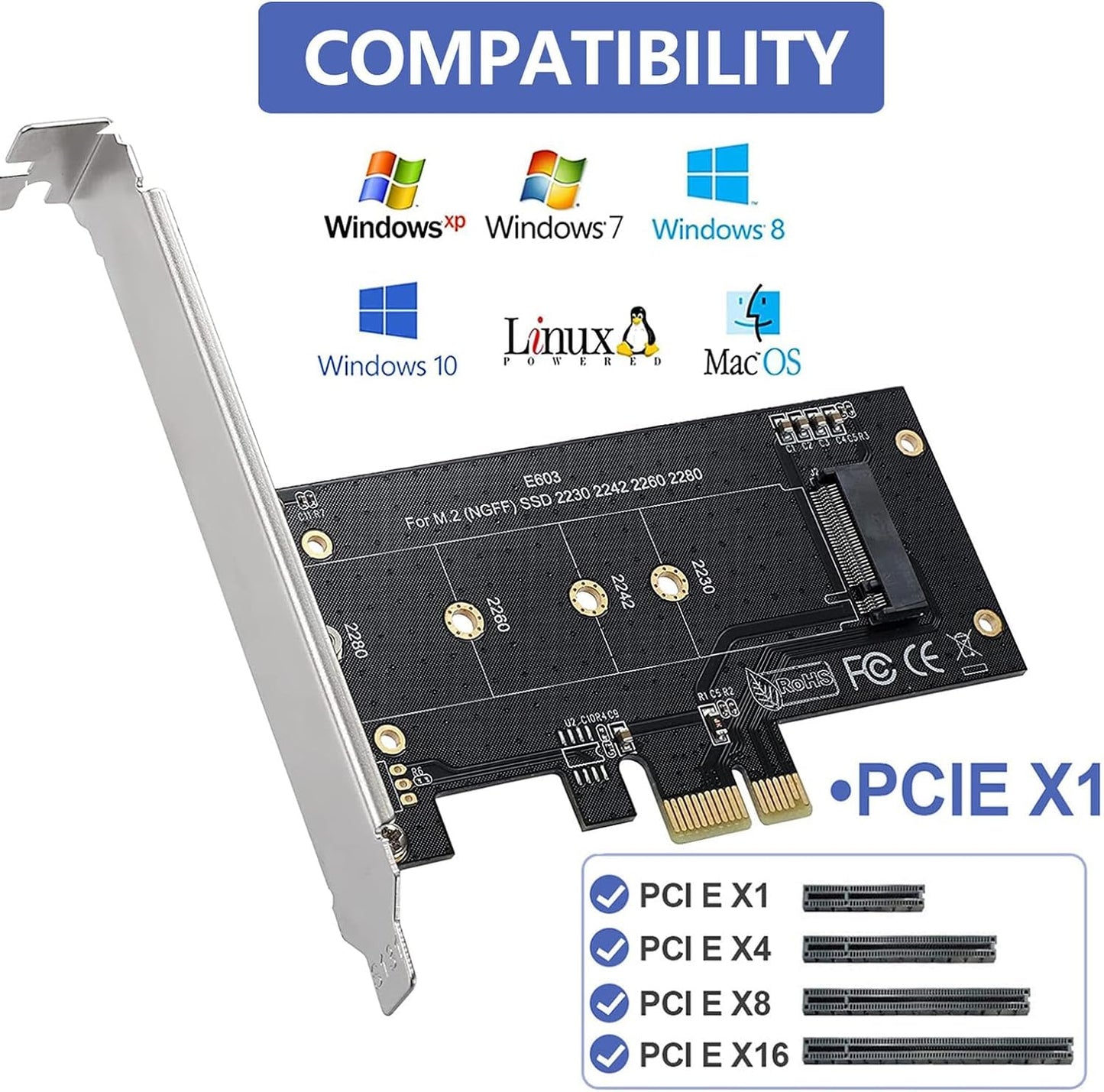 Black M.2 PCIe to PCIe 3.0 x1 NVMe Controller Expansion Card for M-Key M.2 SSD 2280/2260/2242/2230 Riser Card,Supports M2 NGFF PCI-e 3.0, 2.0,1.0