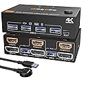 KVM Switch 2 Monitors 2 Computers 4K@60Hz,DP+HDMI USB3.0 Dual Monitor KVM Switches with 4 USB 3.0 Port,Wired Remote,USB3.0 Cables Included(4K60Hz 2 PC