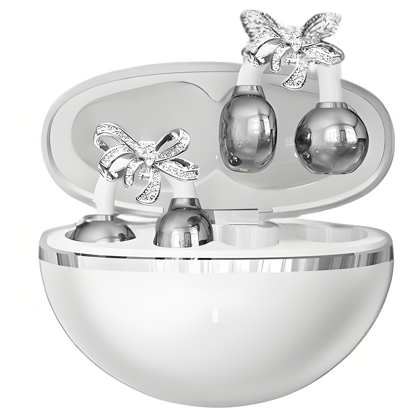 BEVCEFCC Clip-On Wireless Bluetooth Earbuds with Stylish Earrings Design, Lightweight Comfort, 48H Playtime for Women (White)