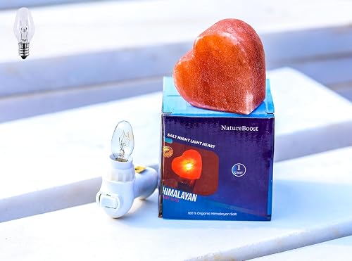 NatureBoost Himalayan Pink Salt Night Lights (Heart, 1) Decorative Ambient Night Lights for Bedroom, Bathroom, Nursery & Home Décor