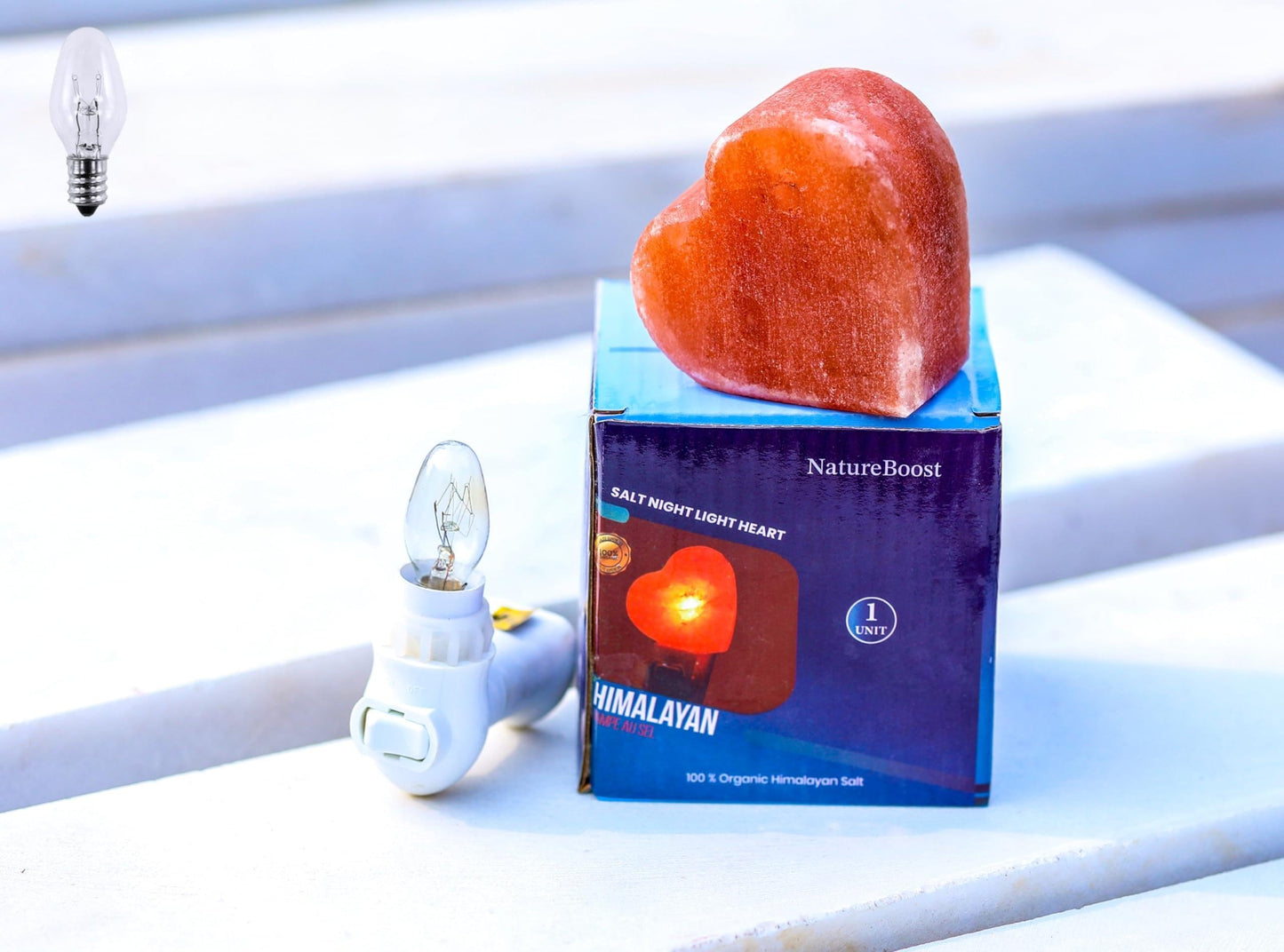 NatureBoost Himalayan Pink Salt Night Lights (Heart, 1) Decorative Ambient Night Lights for Bedroom, Bathroom, Nursery & Home Décor