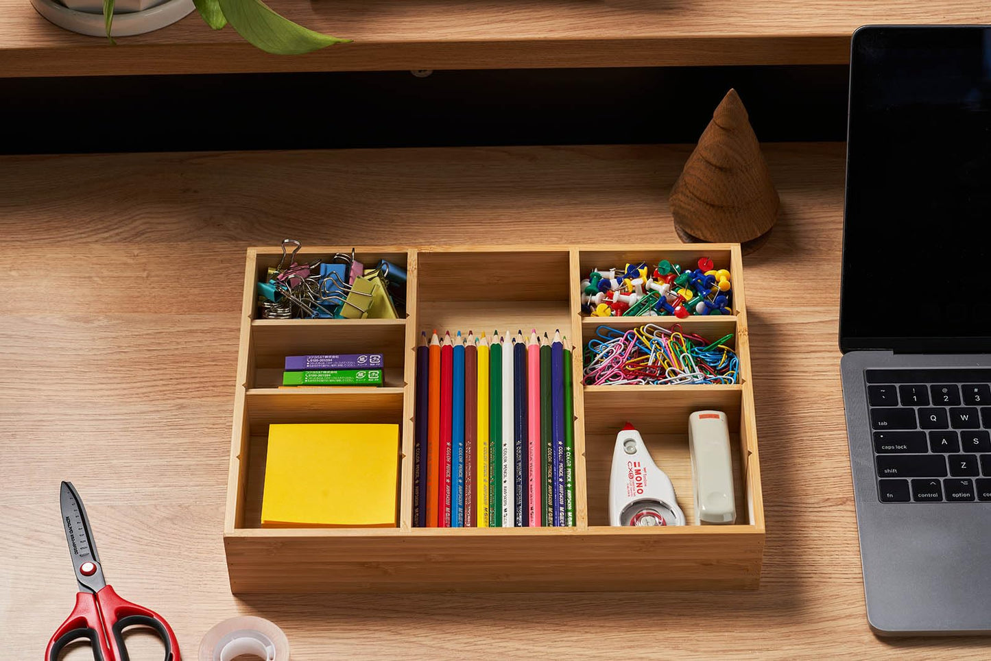 Umilife Office Desk Organizer for Drawer and Desktop, Customizable Deep Compartments, Bamboo Tray for Office Supplies Stationery, 7" x 12"