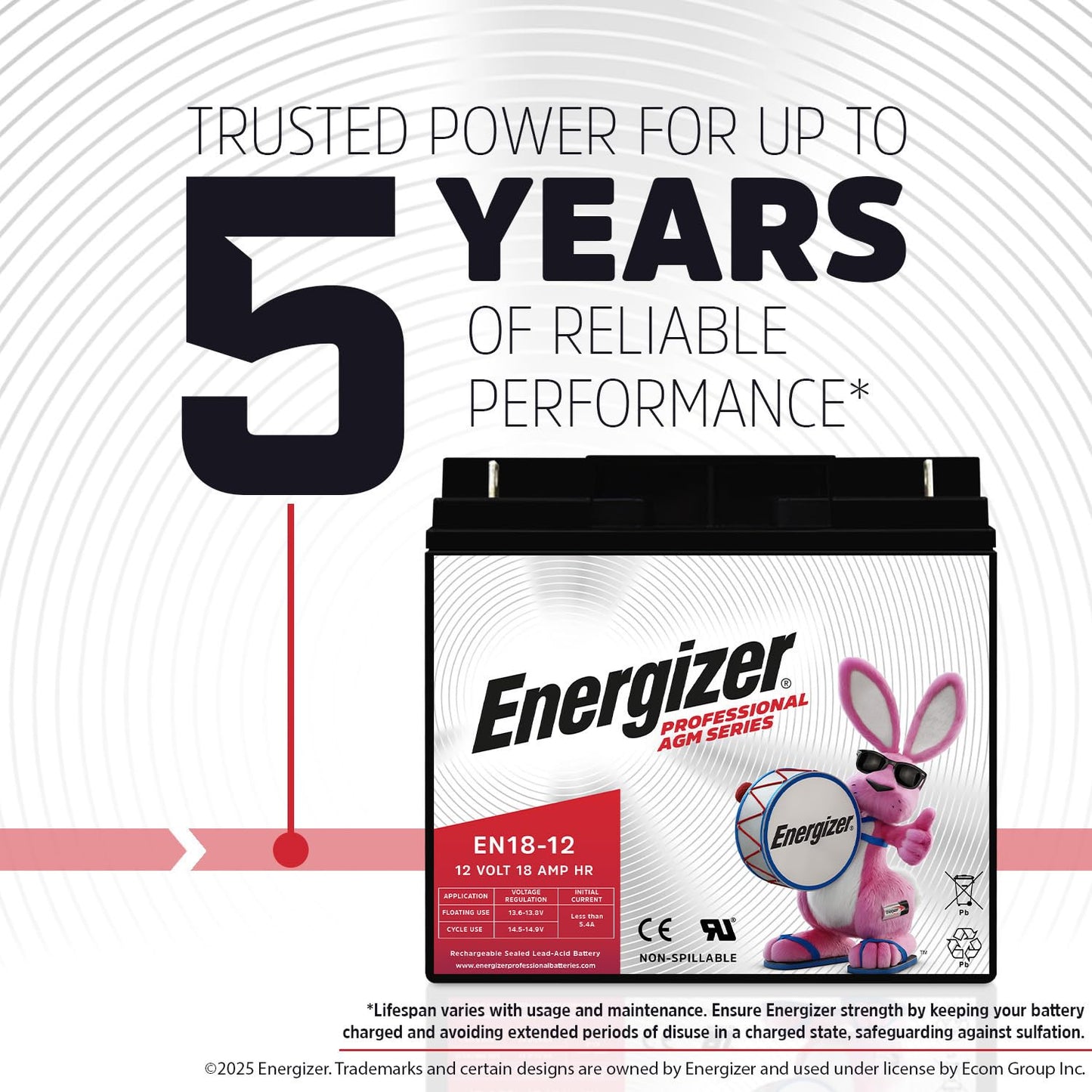 Energizer EN18-12, 12 Volt 18 Amp Hr, Long Lasting Sealed Lead Acid AGM Rechargeable Battery Ideal for Use in Wheelchairs, Electric Scooters…