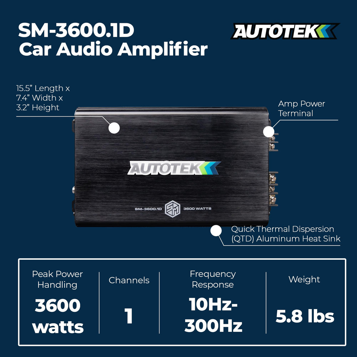 Autotek Street Machine 3600W Monoblock Class-D Car Audio Amplifier