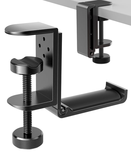 APPHOME New Foldable Headphone Stand Hanger Holder Aluminum Headset Soundbar Stand Clamp Hook Under Desk Space Save Mount, Universal Fit Gaming